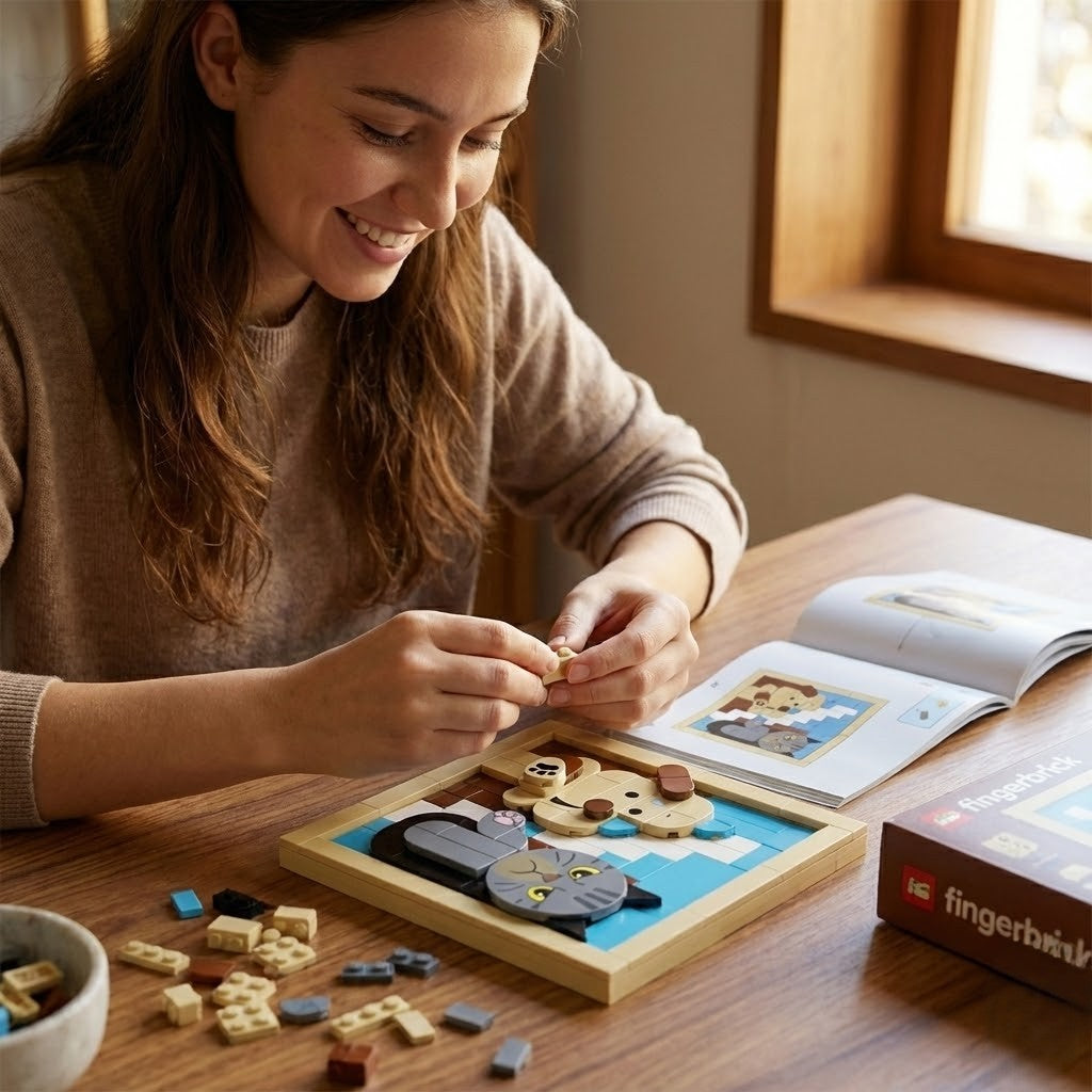 Funny Dog and Cat Building Blocks Set - "Creation of Adam" Art Parody Brick Picture, DIY 3D Mosaic Toy, Unique Gift for Pet Lovers & Adults, Home Desk Decor