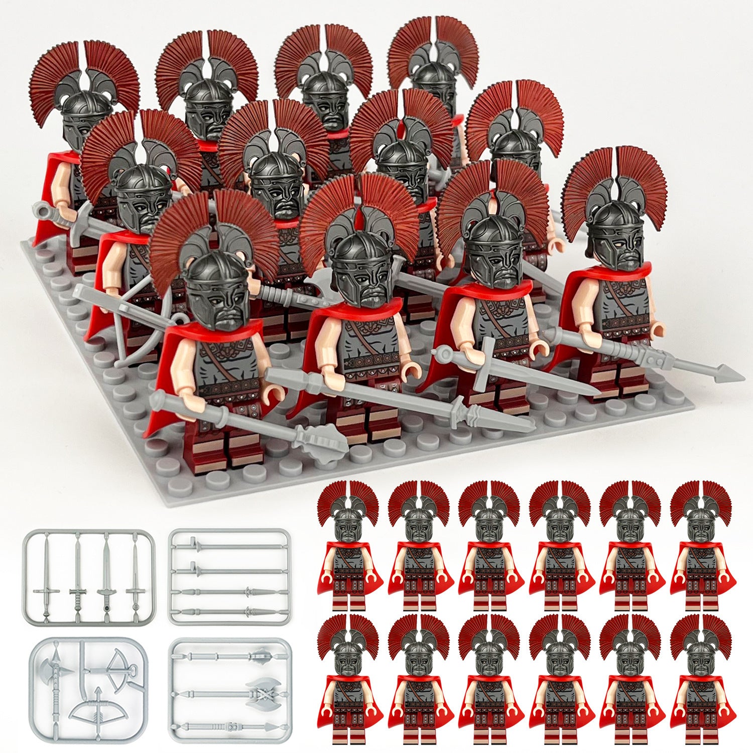 Roman Legion Soldiers Minifigures Army Set – 12 Spartan Warrior Building Block Figures with Weapons