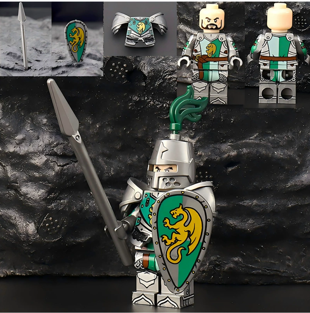 Medieval Knight Minifigures Set – 6 Armor Warriors with Shields & Spears