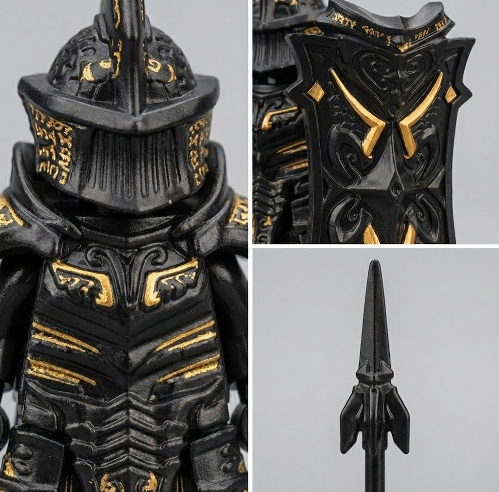 Dark Knight Minifigure with Shield & Armor – Medieval Fantasy Building Block Figure