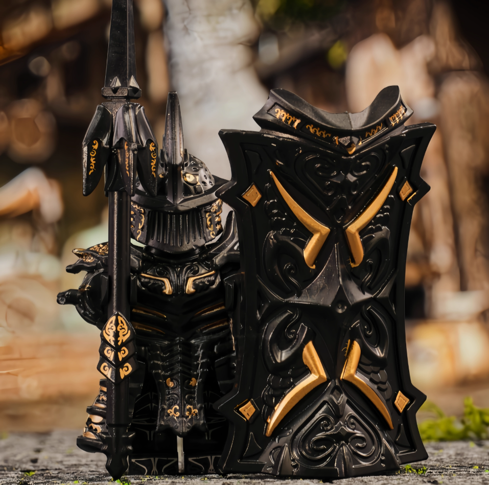 Dark Knight Minifigure with Shield & Armor – Medieval Fantasy Building Block Figure