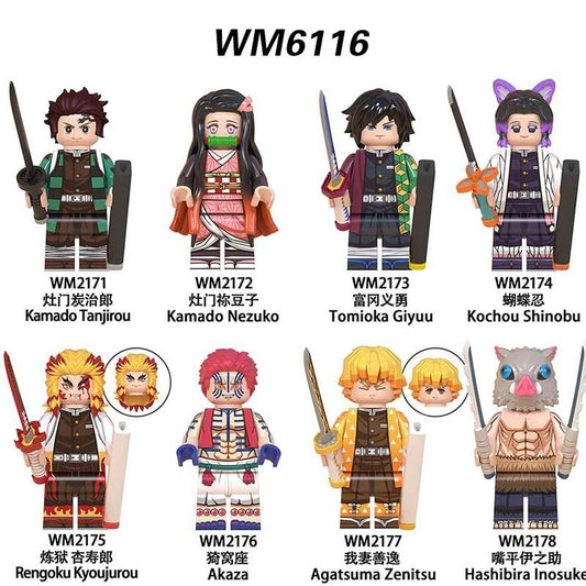 8Pcs Demon Slayer: Kimetsu no Yaiba Anime Minifigures Set - Building Block Action Figures Toy Gift for Fans