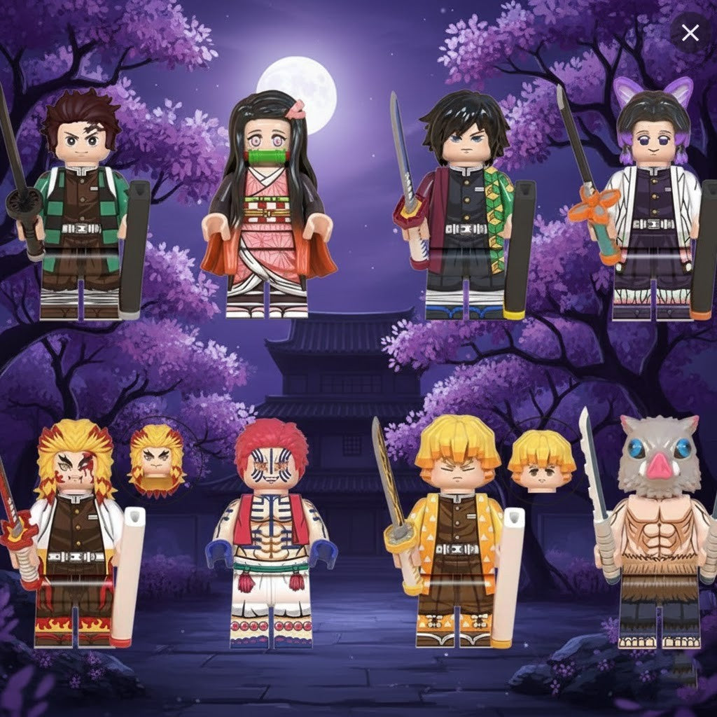 8Pcs Demon Slayer: Kimetsu no Yaiba Anime Minifigures Set - Building Block Action Figures Toy Gift for Fans