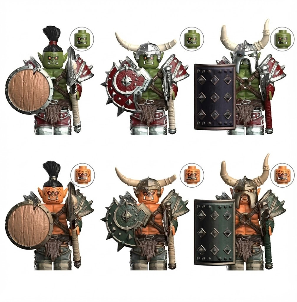 Orc Warrior Minifigures Set with Weapons & Shields – Fantasy Building Block Figures