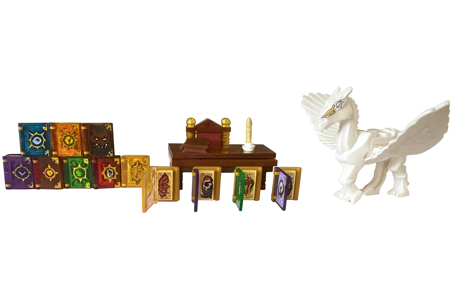 FingerBrick Fantasy Magic Set, 12 Spell Books with Pegasus and Throne, Building Toy Accessories Compatible with Major Brick Brands