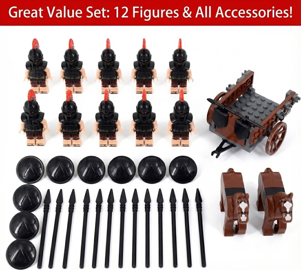 Roman Soldier Minifigures Set with Horses & Chariot – Ancient Army Building Blocks