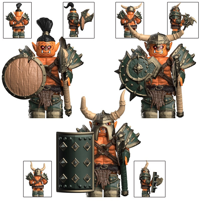 Orc Warrior Minifigures Set with Weapons & Shields – Fantasy Building Block Figures
