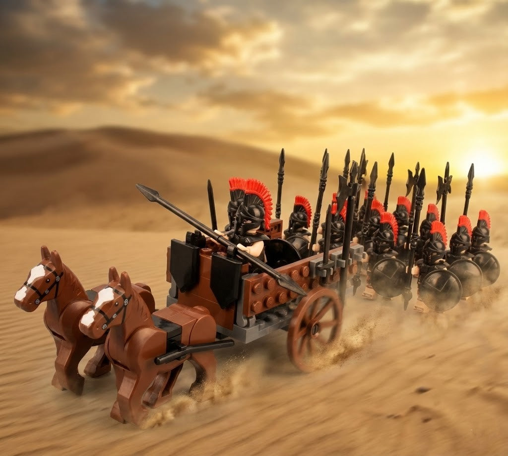 Roman Soldier Minifigures Set with Horses & Chariot – Ancient Army Building Blocks