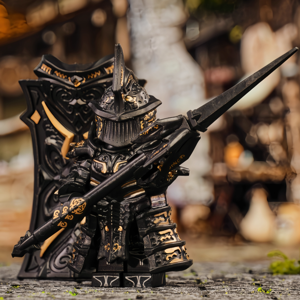 Dark Knight Minifigure with Shield & Armor – Medieval Fantasy Building Block Figure