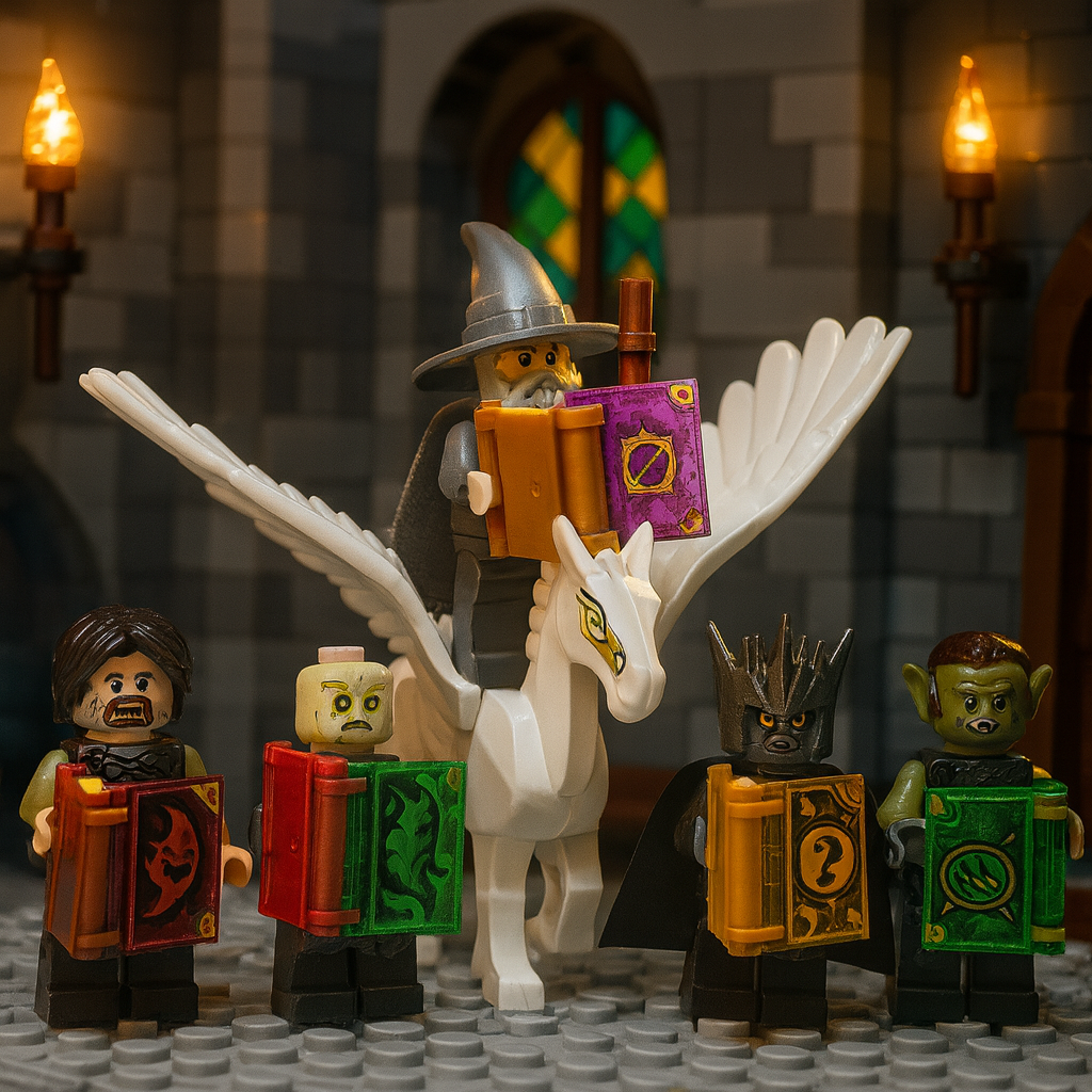 FingerBrick Fantasy Magic Set, 12 Spell Books with Pegasus and Throne, Building Toy Accessories Compatible with Major Brick Brands