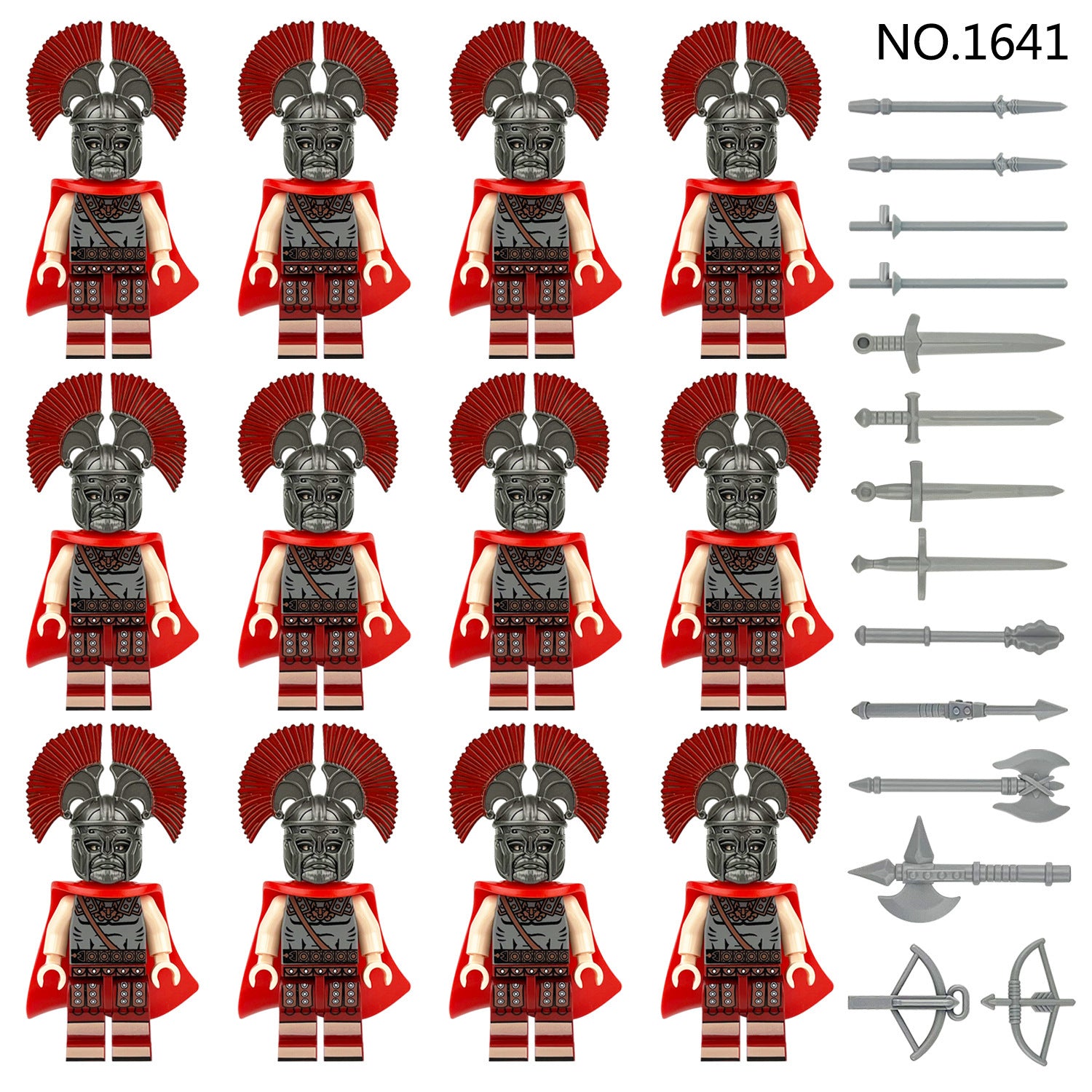 Roman Legion Soldiers Minifigures Army Set – 12 Spartan Warrior Building Block Figures with Weapons