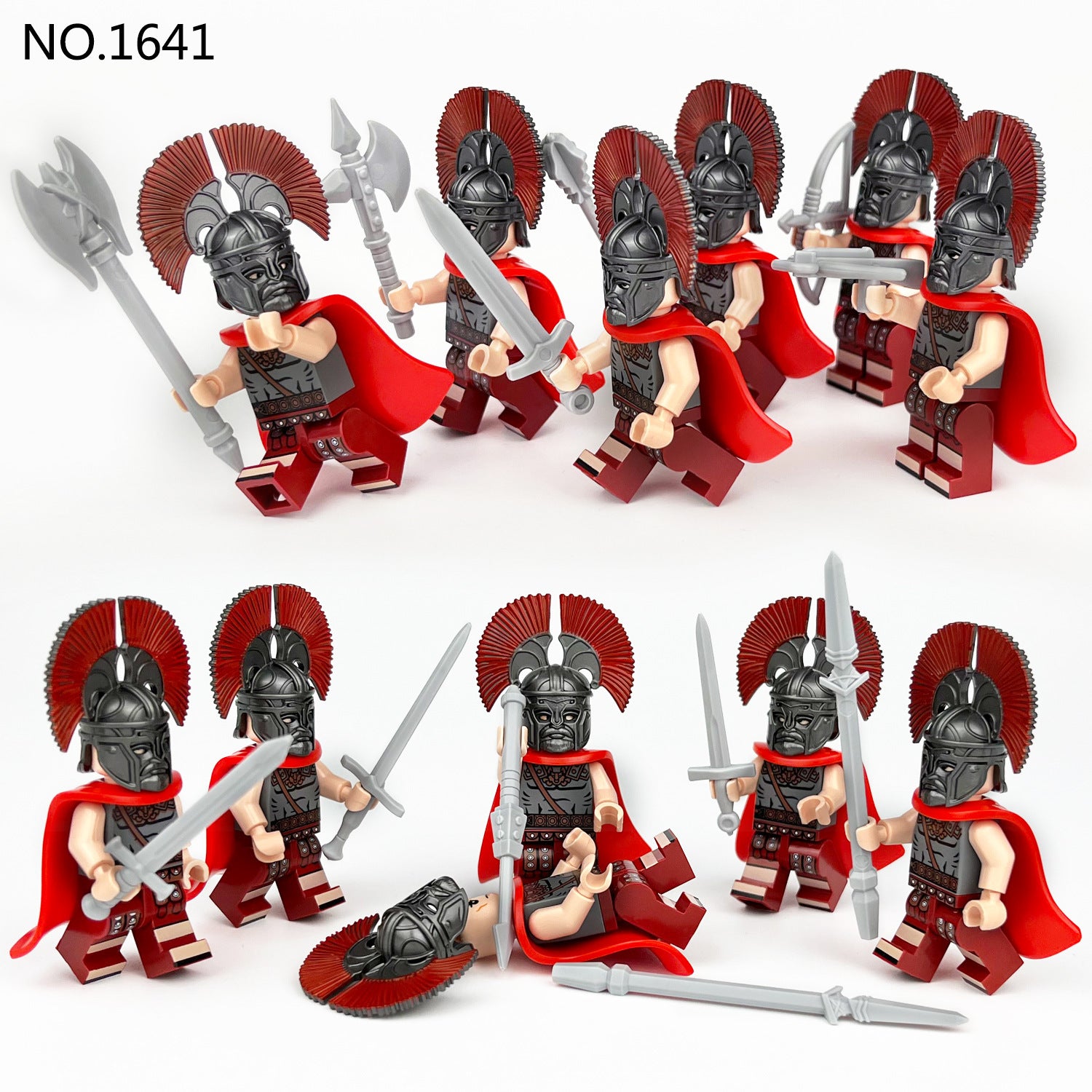 Roman Legion Soldiers Minifigures Army Set – 12 Spartan Warrior Building Block Figures with Weapons