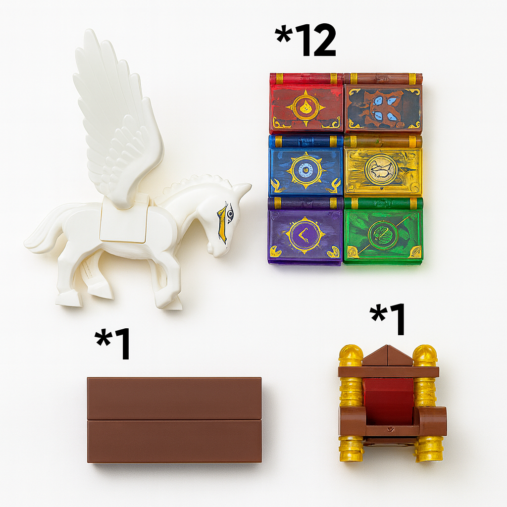 FingerBrick Fantasy Magic Set, 12 Spell Books with Pegasus and Throne, Building Toy Accessories Compatible with Major Brick Brands