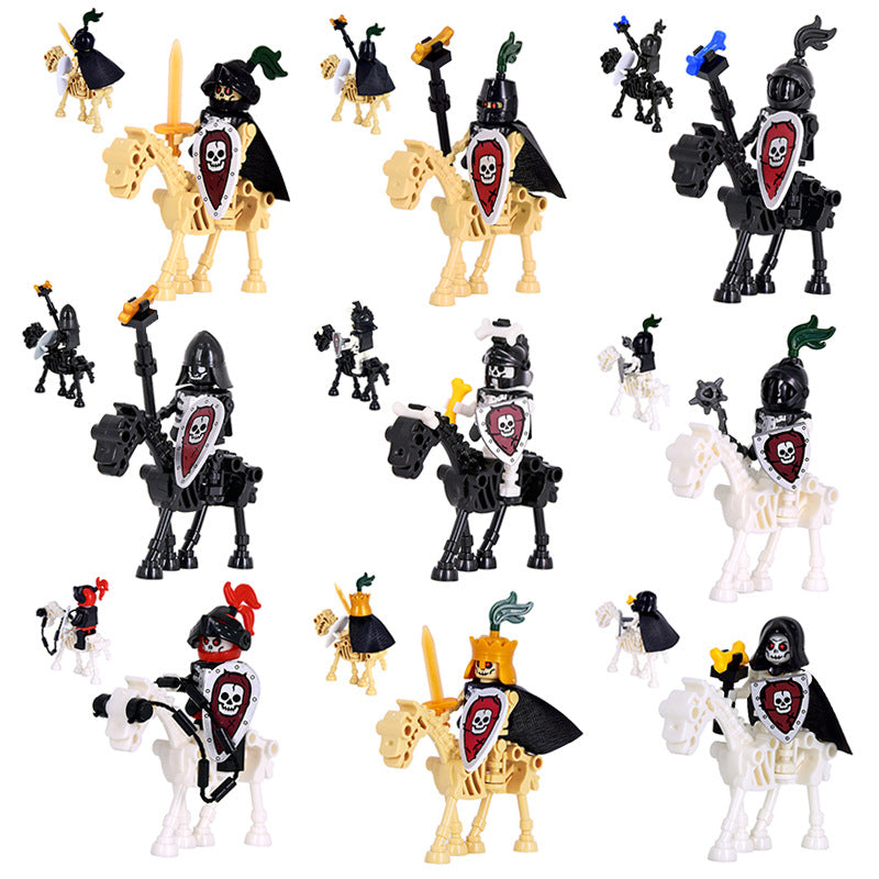 Skeleton Knight Horse Minifigures Set – Medieval Fantasy Building Block Cavalry