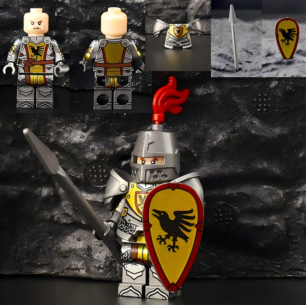 Medieval Knight Minifigures Set – 6 Armor Warriors with Shields & Spears