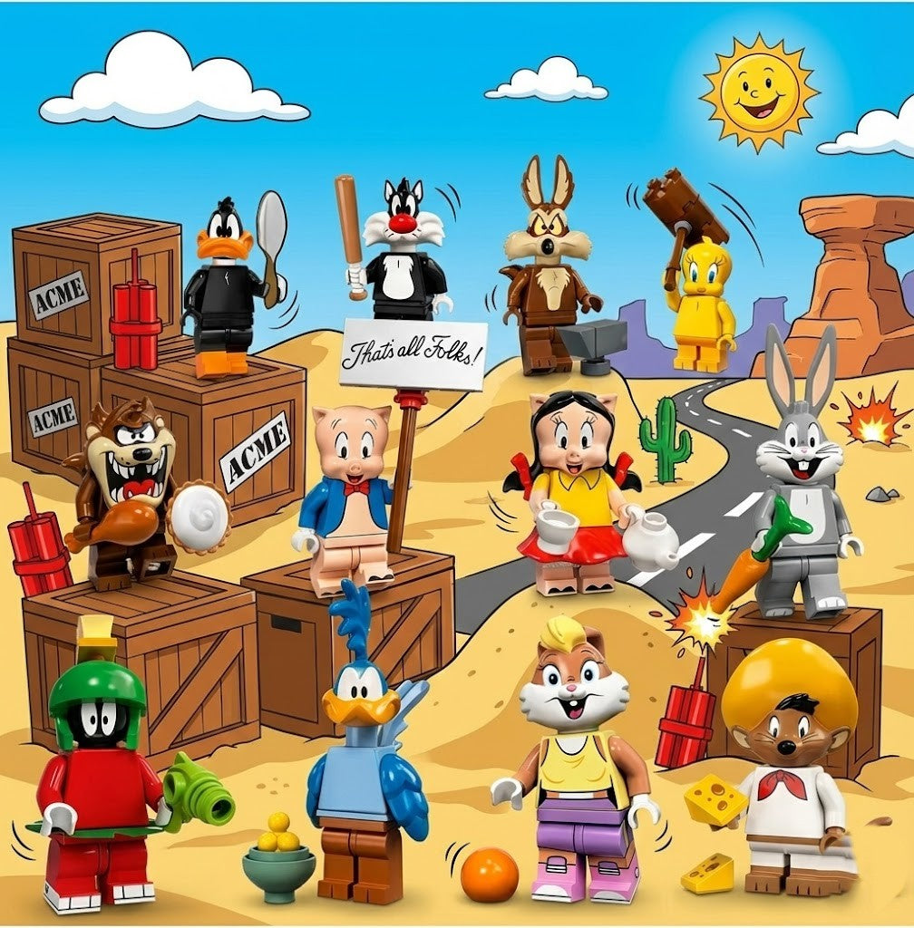 Complete Set of 12 Classic Cartoon Minifigures - Retro Animation Series Collectible Building Brick Toys - Nostalgic Gift