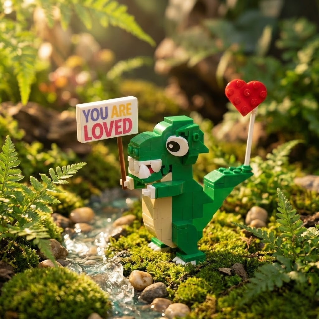 Healing Green T-Rex Diorama - Creative Gift Box Set (Compatible with Lego)